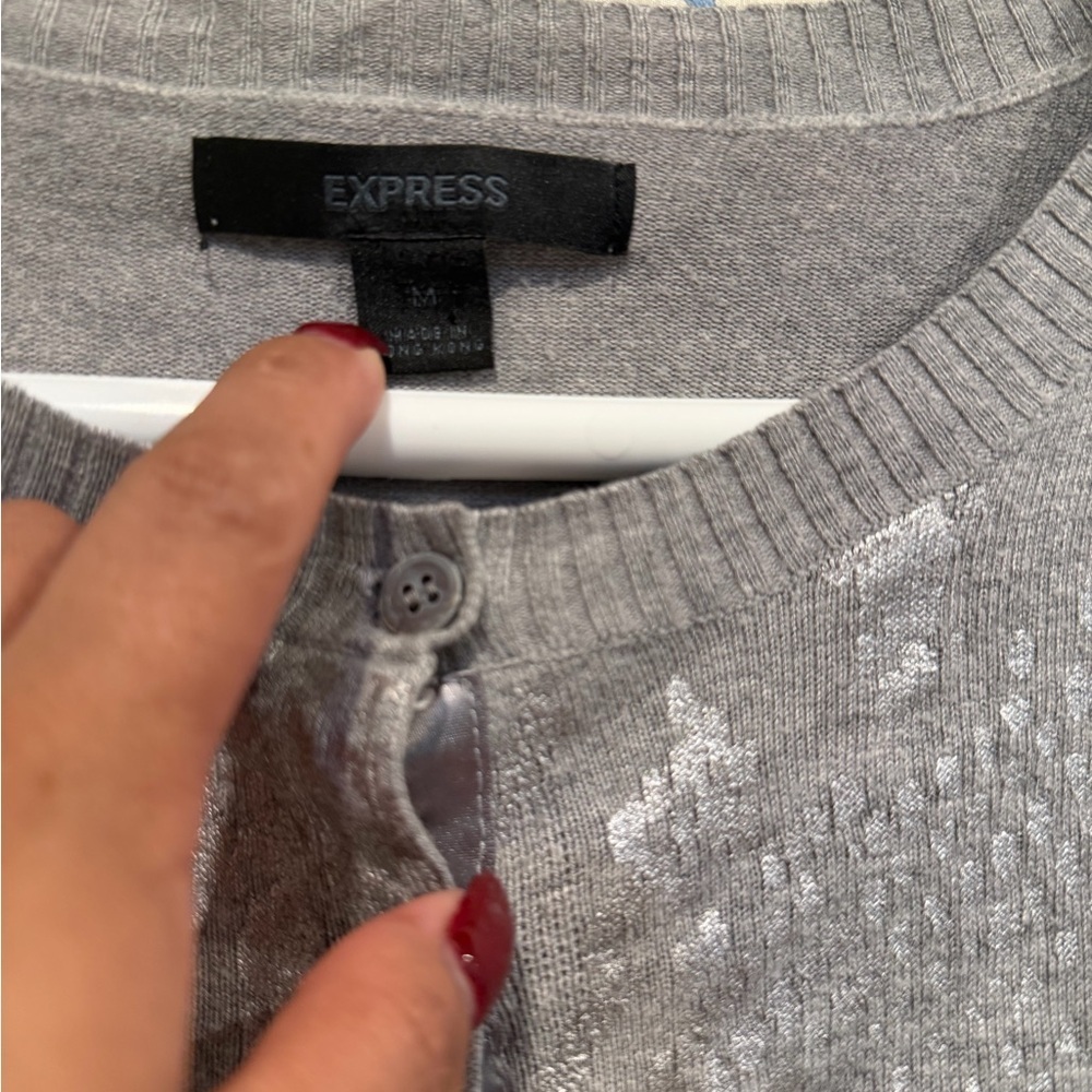 Express Silver Patterned Cardigan - Picture 2 of 4